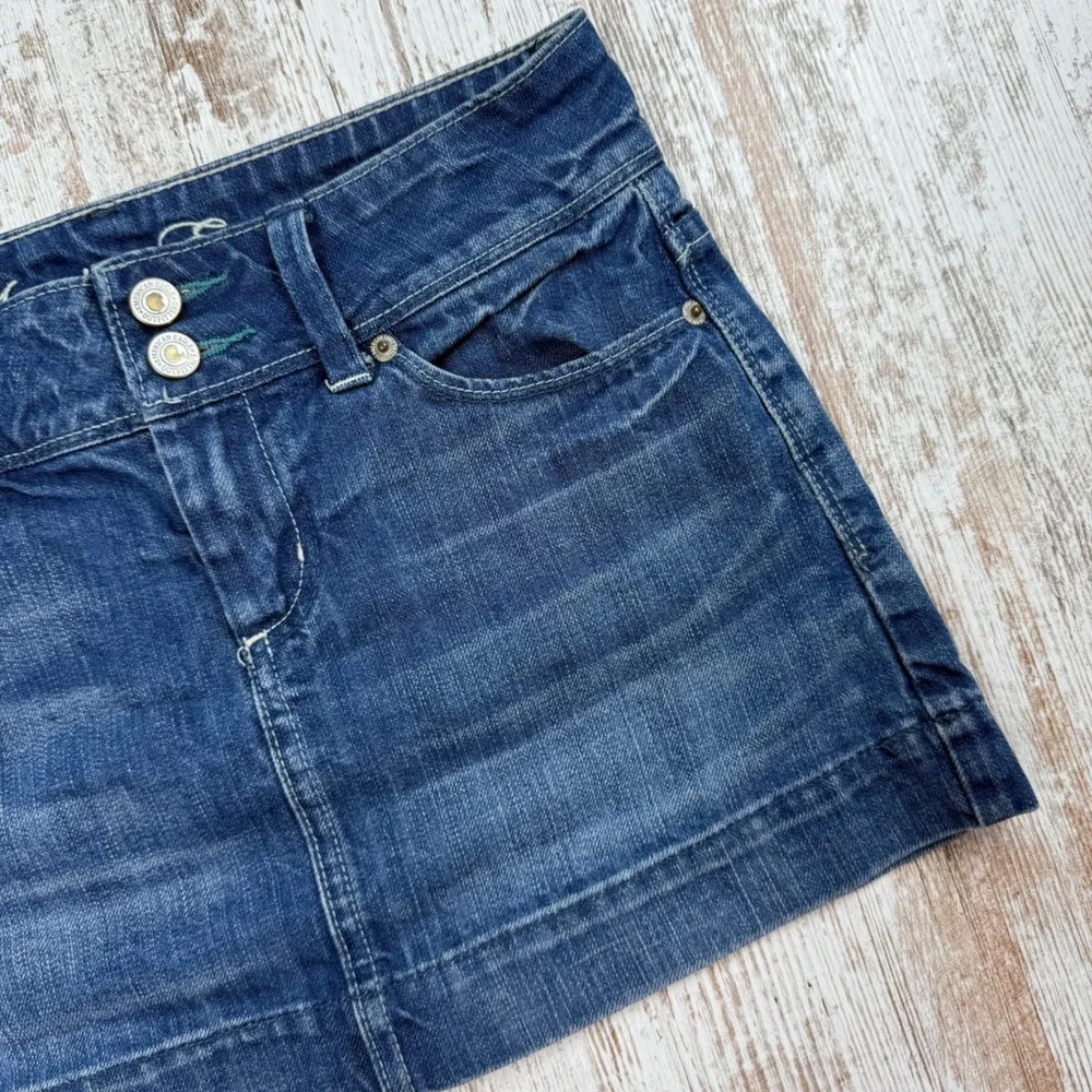 VTG American Eagle Denim Mini Skirt Low Rise Cotton Sz 0 Y2K Coquette Micro